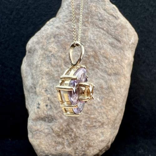 9CT GOLD AMETHYST CITRINE CLUSTER PENDANT NECKLACE - ADDITIONAL PHOTO 5