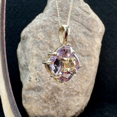 9CT GOLD AMETHYST CITRINE CLUSTER PENDANT NECKLACE - ADDITIONAL PHOTO 6