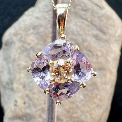 9CT GOLD AMETHYST CITRINE CLUSTER PENDANT NECKLACE - ADDITIONAL PHOTO 7