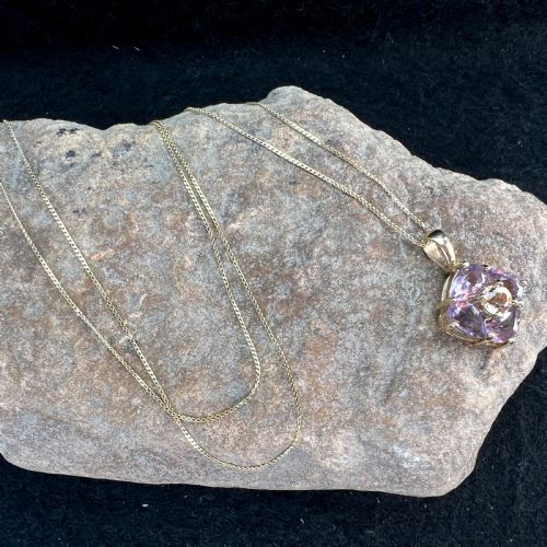 9CT GOLD AMETHYST CITRINE CLUSTER PENDANT NECKLACE - ADDITIONAL PHOTO 8