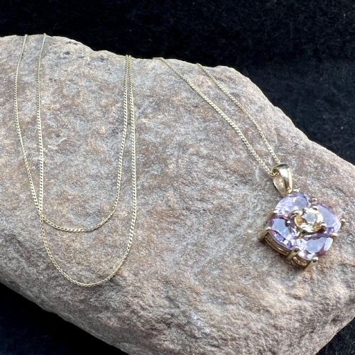 9CT GOLD AMETHYST CITRINE CLUSTER PENDANT NECKLACE - ADDITIONAL PHOTO 10