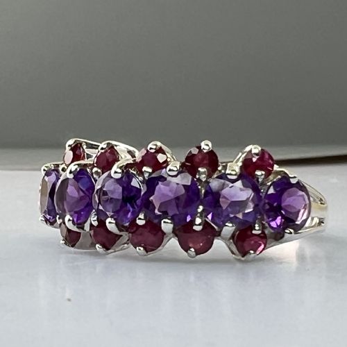 fig 1. 9ct White Gold Amethyst & Ruby Dress Ring