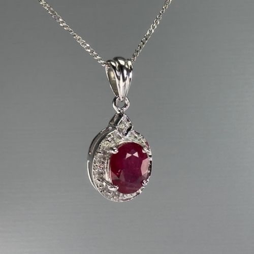 fig 1. 18ct White Gold Ruby & Diamond Pendant Necklace