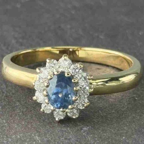 18ct Gold Cornflower Sapphire & Diamond Cluster Ring