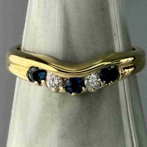 18ct Gold Diamond & Sapphire Wishbone Ring