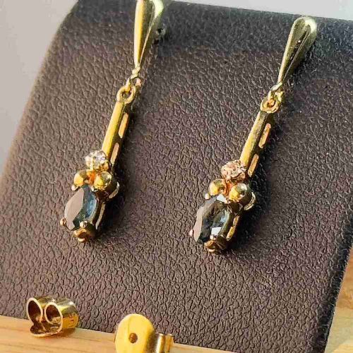 9ct Gold Diamond & Sapphire Drop Stud Earrings