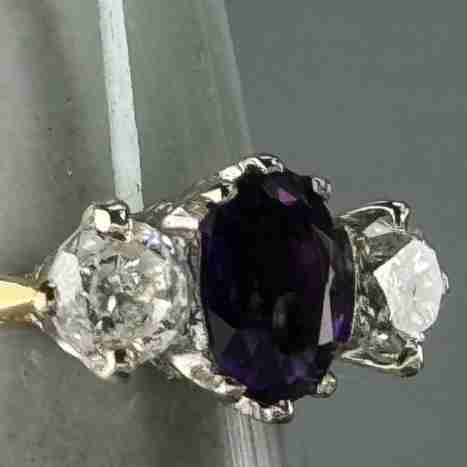 fig 1. 18ct Gold Art Deco Diamond & Amethyst Trilogy Ring