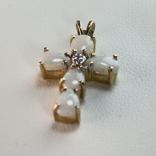 fig 1. 9ct Gold Opal & Diamond Cross Pendant