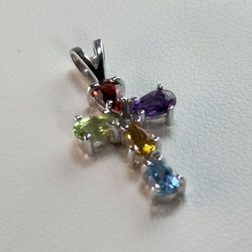 9CT WHITE GOLD MULTIGEM CROSS PENDANT - ADDITIONAL PHOTO 6