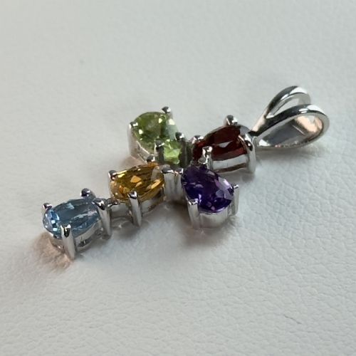 9CT WHITE GOLD MULTIGEM CROSS PENDANT - ADDITIONAL PHOTO 8