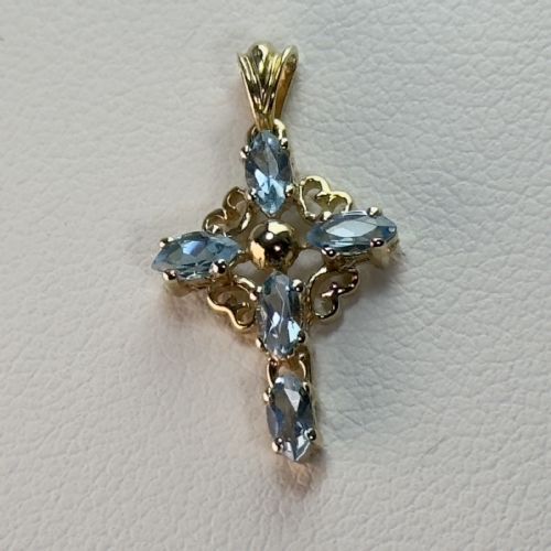9ct Gold Blue Topaz Cross Pendant