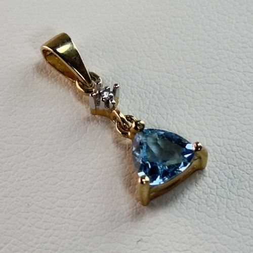 9ct Gold Trillion Cut Blue Topaz & Diamond Pendant