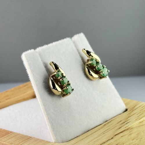 fig 1. 9ct Gold Three Stone Emerald Stud Earrings
