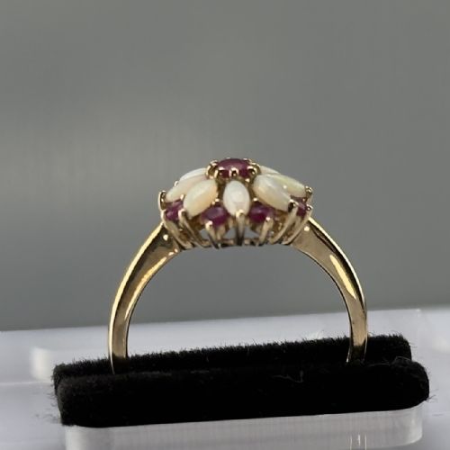 fig 1. 9ct Gold Ruby & Opal Cluster Ring