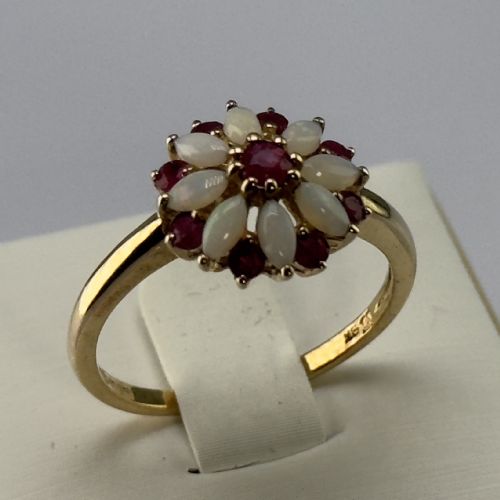 9ct Gold Ruby & Opal Cluster Ring