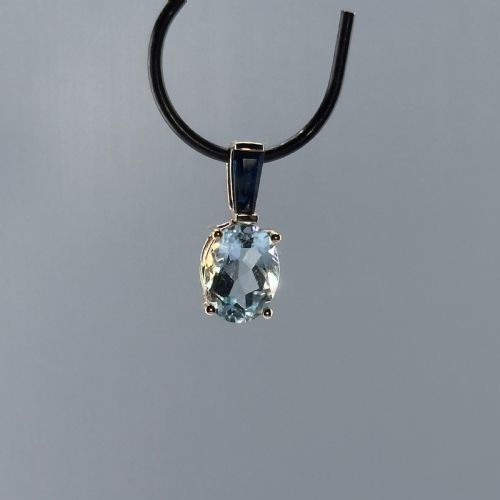 fig 1. 9ct Gold Unusual Aquamarine & Sapphire Pendant