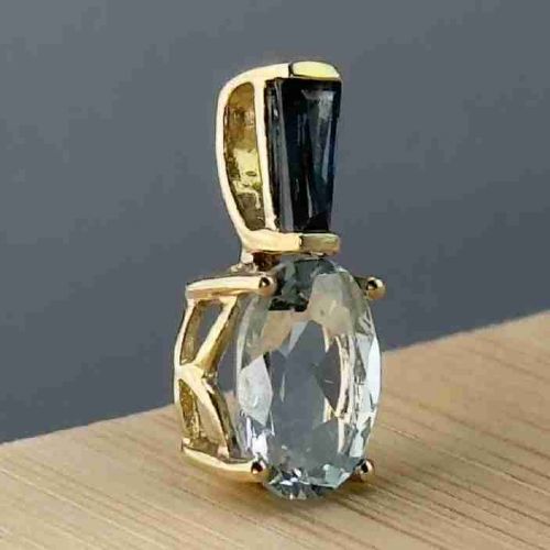 9ct Gold Unusual Aquamarine & Sapphire Pendant