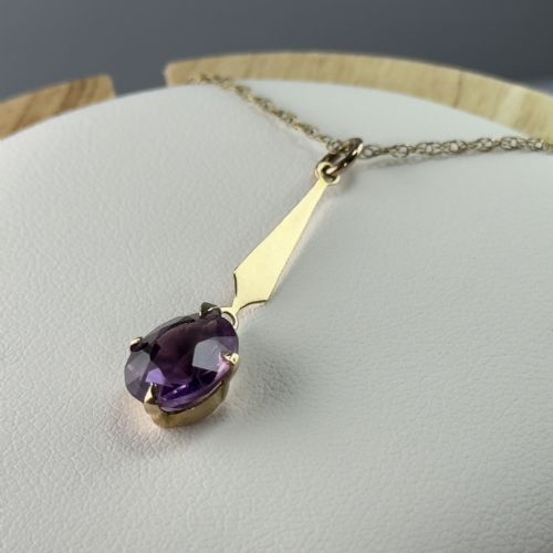 9CT GOLD OVAL AMETHYST PENDANT NECKLACE - ADDITIONAL PHOTO 3