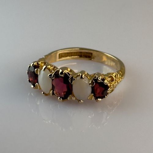 fig 1. Antique 9ct Gold Opal & Garnet Five Stone Ring