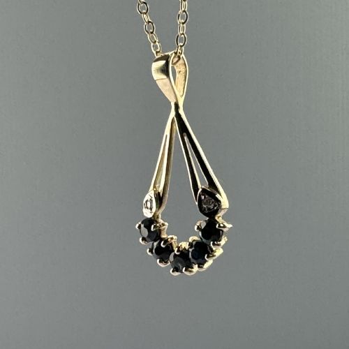 9CT GOLD SAPPHIRE DIAMOND FAN PENDANT NECKLACE - ADDITIONAL PHOTO 2