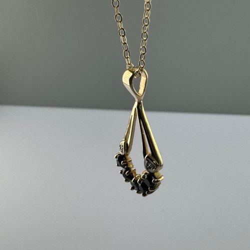 9CT GOLD SAPPHIRE DIAMOND FAN PENDANT NECKLACE - ADDITIONAL PHOTO 3