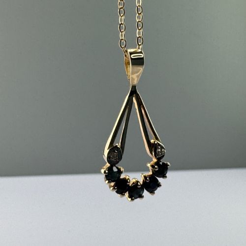 9CT GOLD SAPPHIRE DIAMOND FAN PENDANT NECKLACE - ADDITIONAL PHOTO 4