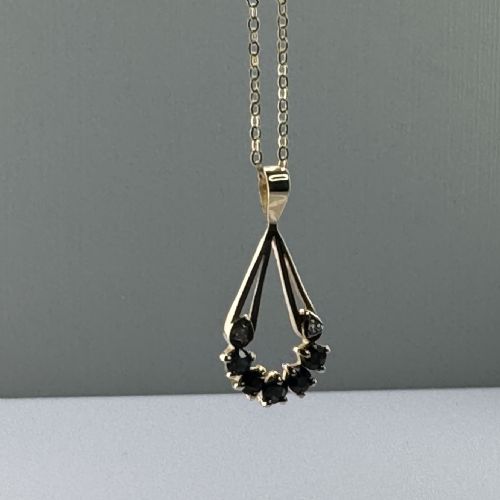 9CT GOLD SAPPHIRE DIAMOND FAN PENDANT NECKLACE - ADDITIONAL PHOTO 5
