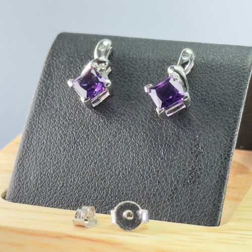 10ct White Gold Princess Cut Amethyst & Diamond Stud Earrings