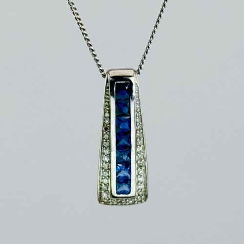 9ct White Gold Sapphire & Diamond Pendant Necklace