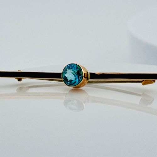 9ct Rose Gold Edwardian Blue Zircon Brooch C. 1910