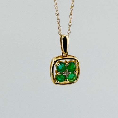 9ct Gold Emerald & Diamond Pendant Necklace