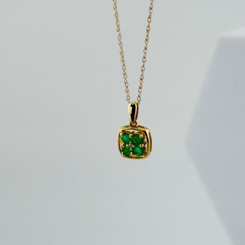 fig 1. 9ct Gold Emerald & Diamond Pendant Necklace