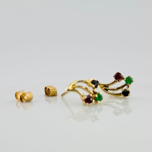 9ct Gold Sapphire, Emerald & Ruby Stud Earrings