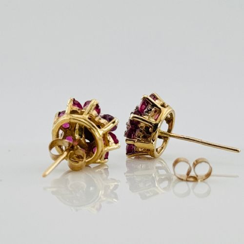 fig 1. 9ct Gold Diamond & Ruby Cluster Stud Earrings
