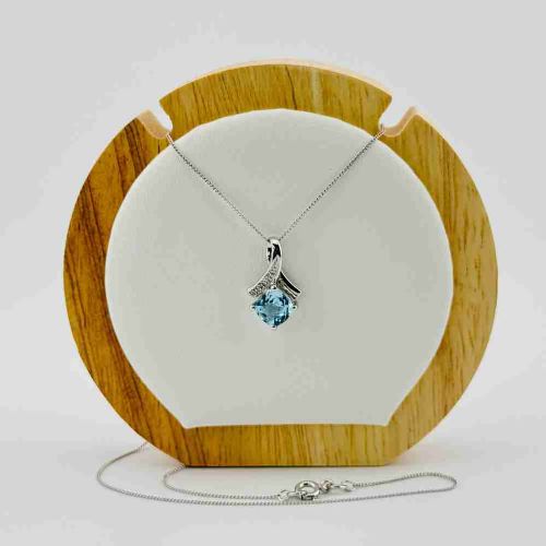 9ct White Gold Asher Cut Aquamarine & Diamond Pendant Necklace