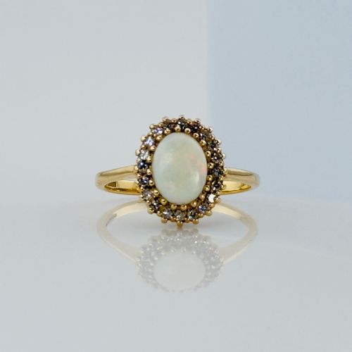fig 1. 9ct Gold Opal & Diamond Cluster Ring