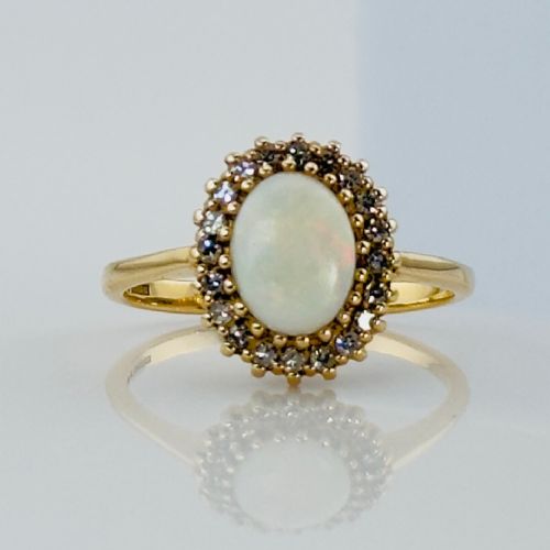 9ct Gold Opal & Diamond Cluster Ring