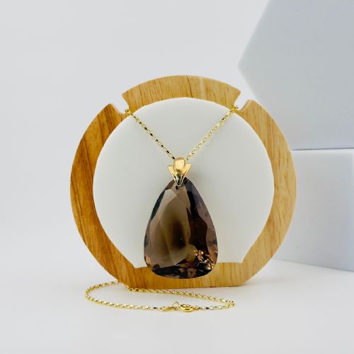 fig 1. 9ct Gold Victorian Extremely Large Smokey Quartz (95.00ct+) Pendant Necklace