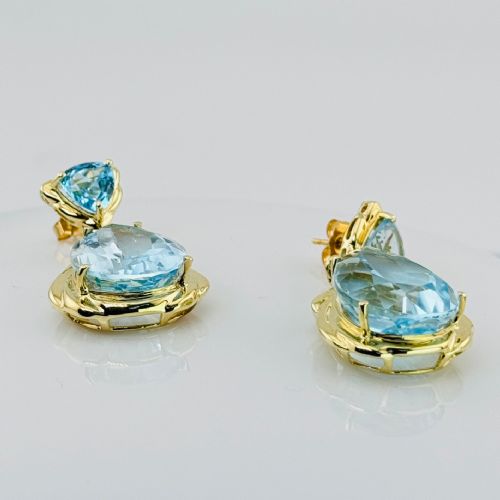 fig 1. 9ct Gold Large Aquamarine Drop Stud Earrings