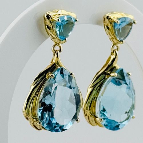 9ct Gold Large Aquamarine Drop Stud Earrings