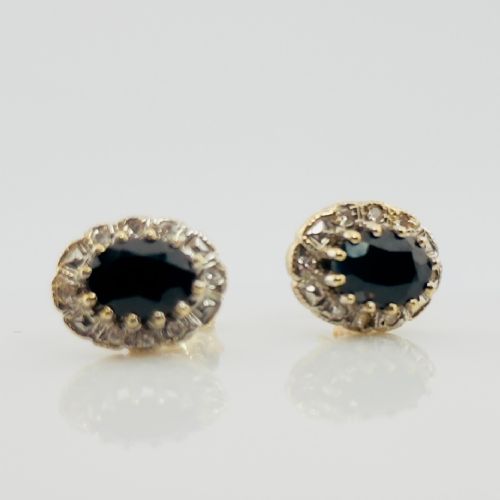 fig 1. 9ct Gold Sapphire & Diamond Cluster Stud Earrings
