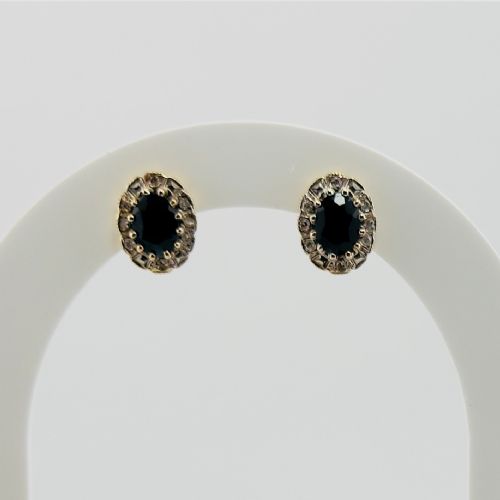 9ct Gold Sapphire & Diamond Cluster Stud Earrings