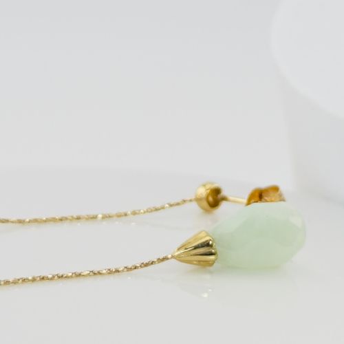 9CT GOLD FACETED GREEN CHALCEDONY DANGLY EARRINGS - ADDITIONAL PHOTO 1