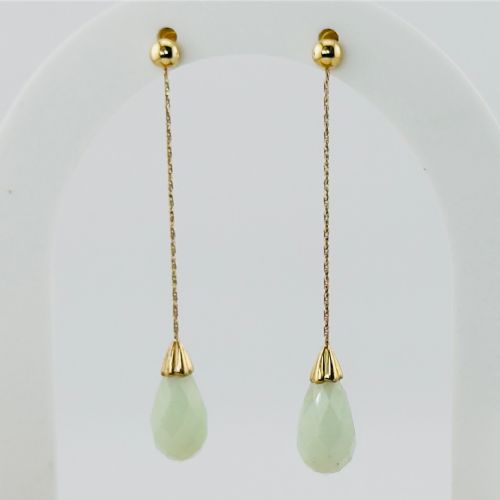 9CT GOLD FACETED GREEN CHALCEDONY DANGLY EARRINGS - ADDITIONAL PHOTO 3