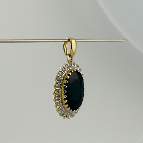 9ct Gold Large Sapphire & Diamond Cluster Pendant