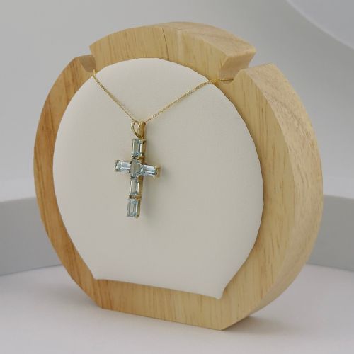 9ct Gold Aquamarine Cross Pendant Necklace