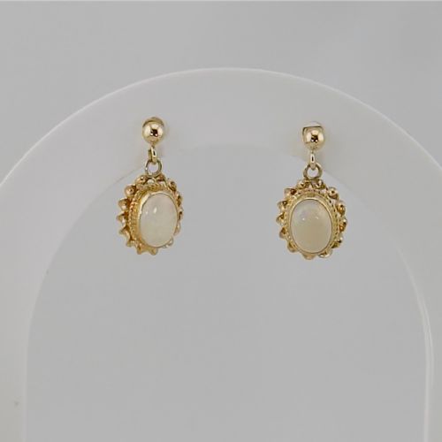 9ct Gold Oval Cut Opal Drop Stud Earrings