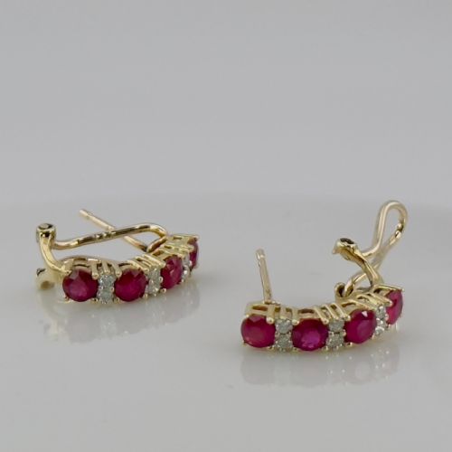 fig 1. 9ct Gold Burmese Ruby & Diamond Studded Lever Back Earrings