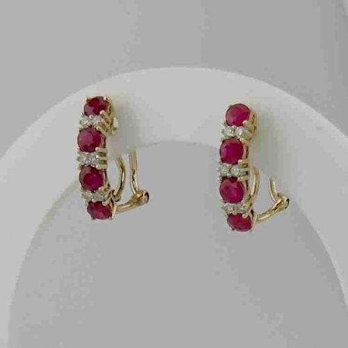 9ct Gold Burmese Ruby & Diamond Studded Lever Back Earrings