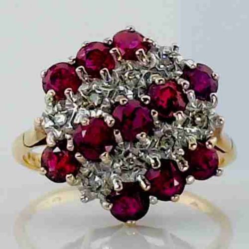 9ct Gold Ruby & Diamond Cluster Ring